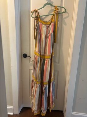 Tie-Shoulder Striped Maxi Dress in Yellow Multi